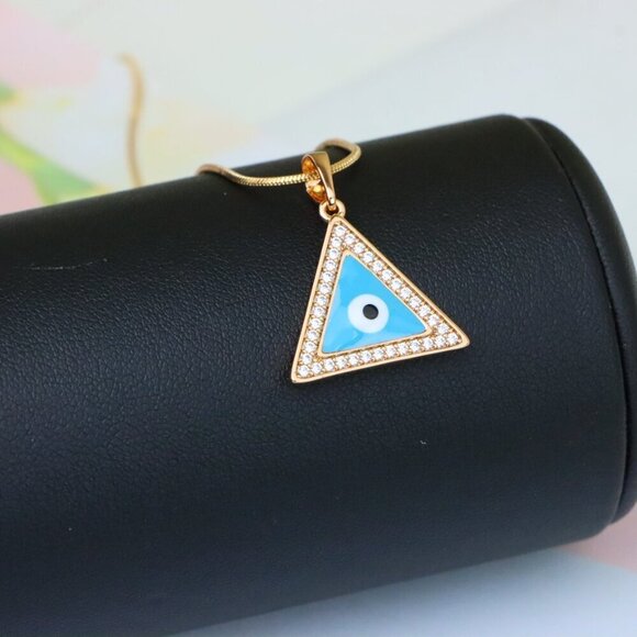 "Triangle Evil Eye Pendant in Rose Gold with CZ Accents, XPPT1394 - Picture 5 of 13